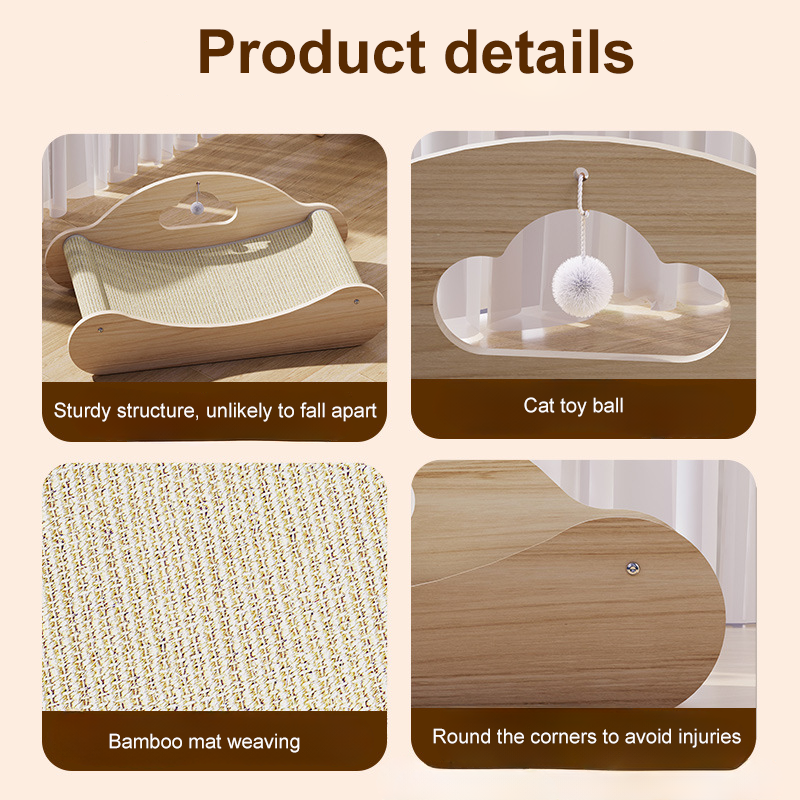 Chaise longue horizontal de sisal para gatos, com zona de arranhar integrada e superfície confortável para descanso